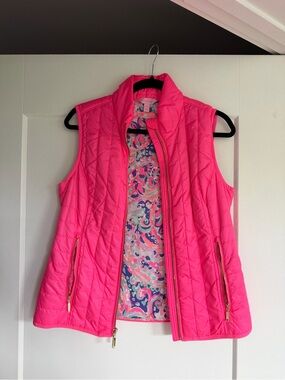 Lilly Pulitzer Hot Pink Quilted Sleeveless Puffer Vest